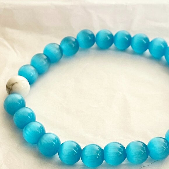 Hamoery Blue Cat Eye & Lava Stone Bracelet - Picture 2 of 14